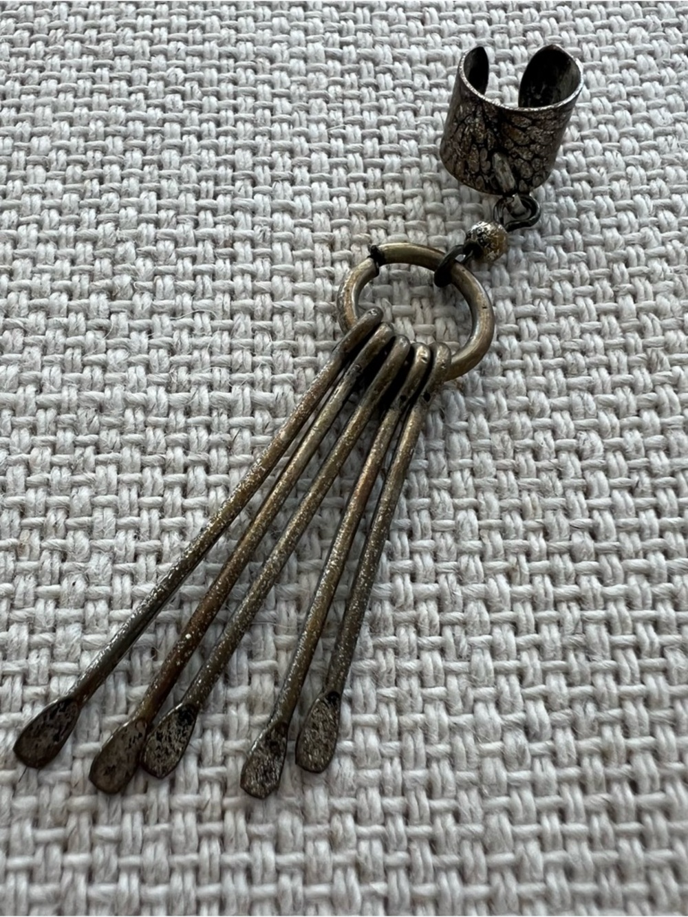 Aged Metallic Antique-Style Tassel Dangle Earcuff